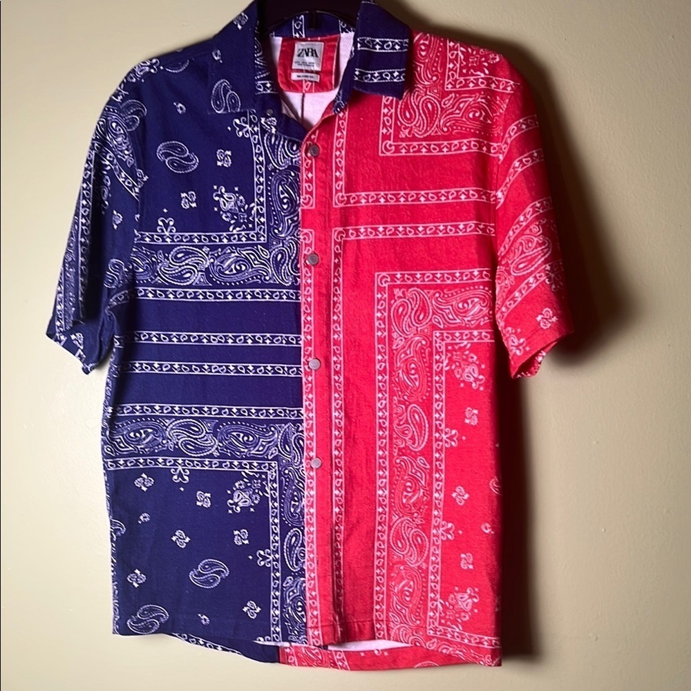 Zara Men's Blue and Red Bandana Shirt